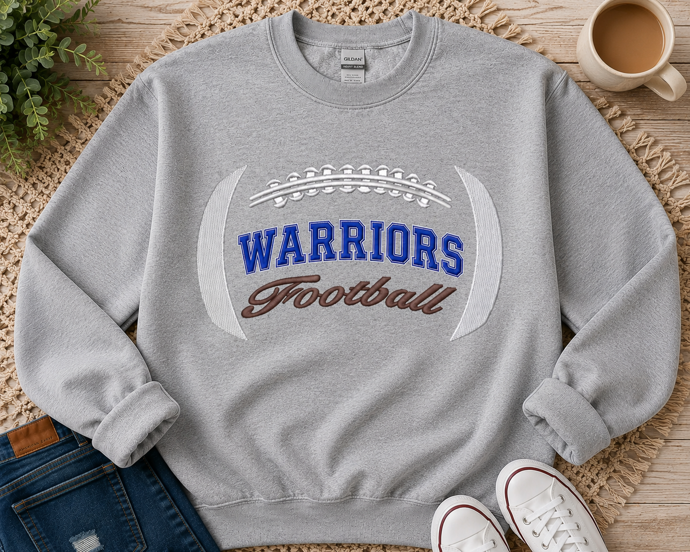 Warriors Football Embroidered Crew