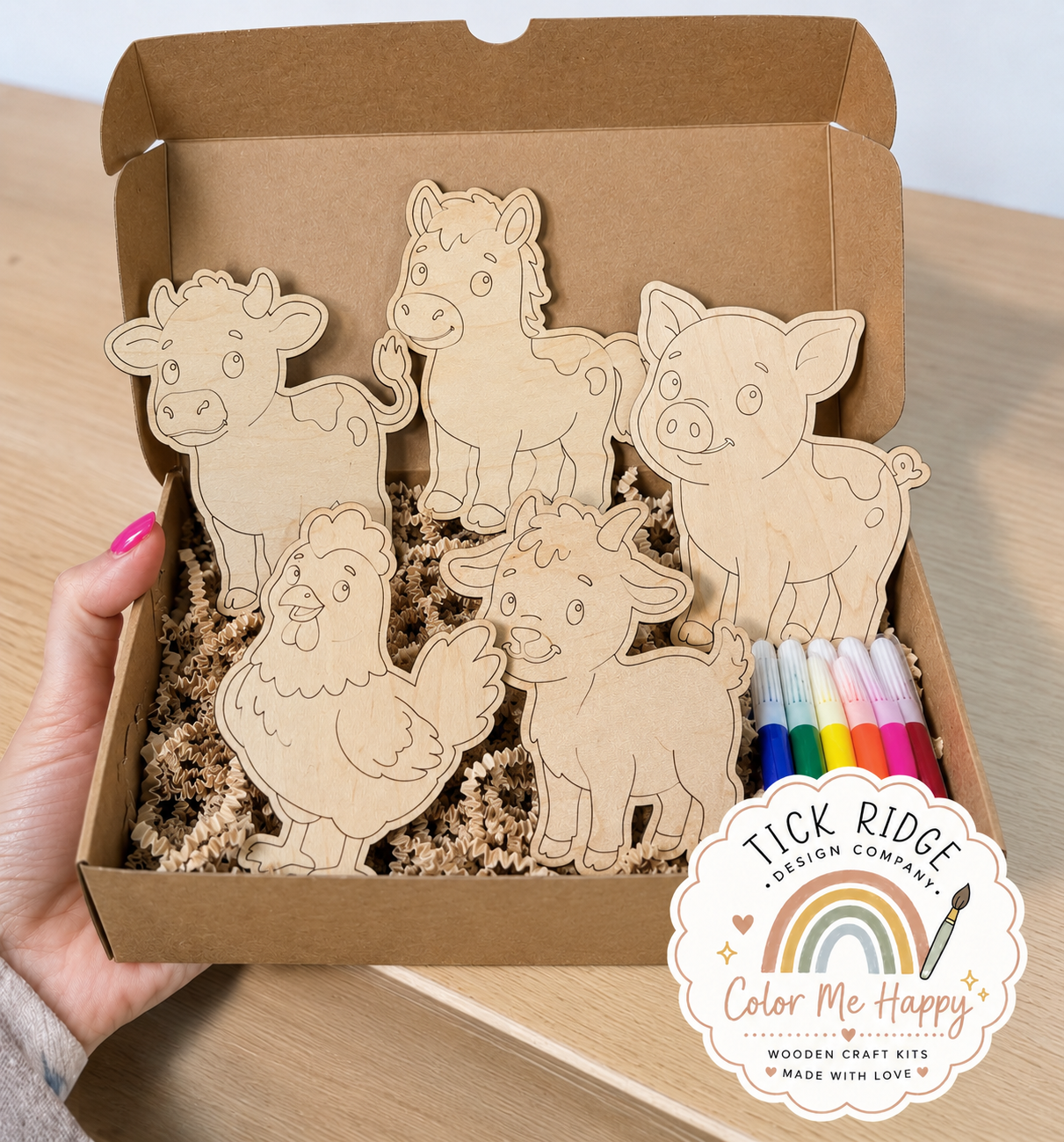 Farm Animal Wood Coloring Kit