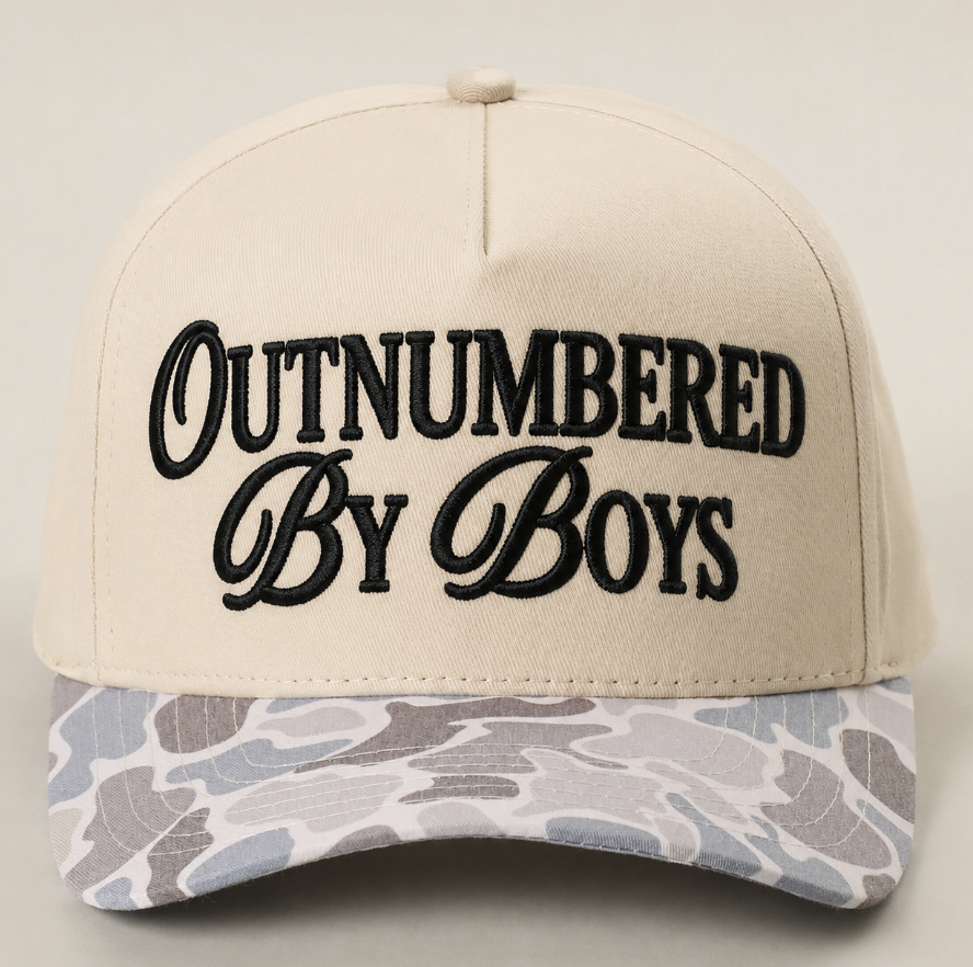 Outnumbered By Boys Embroidered Trucker Hat