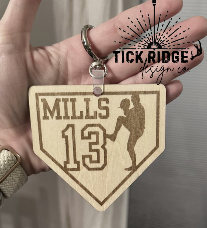 Custom Wood Engraved Baseball Bag Tag