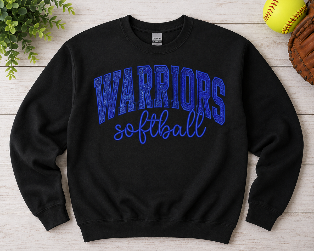 Warriors Softball Embroidered Glitter Crew