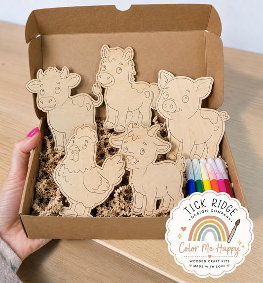 Farm Animal Wood Coloring Kit