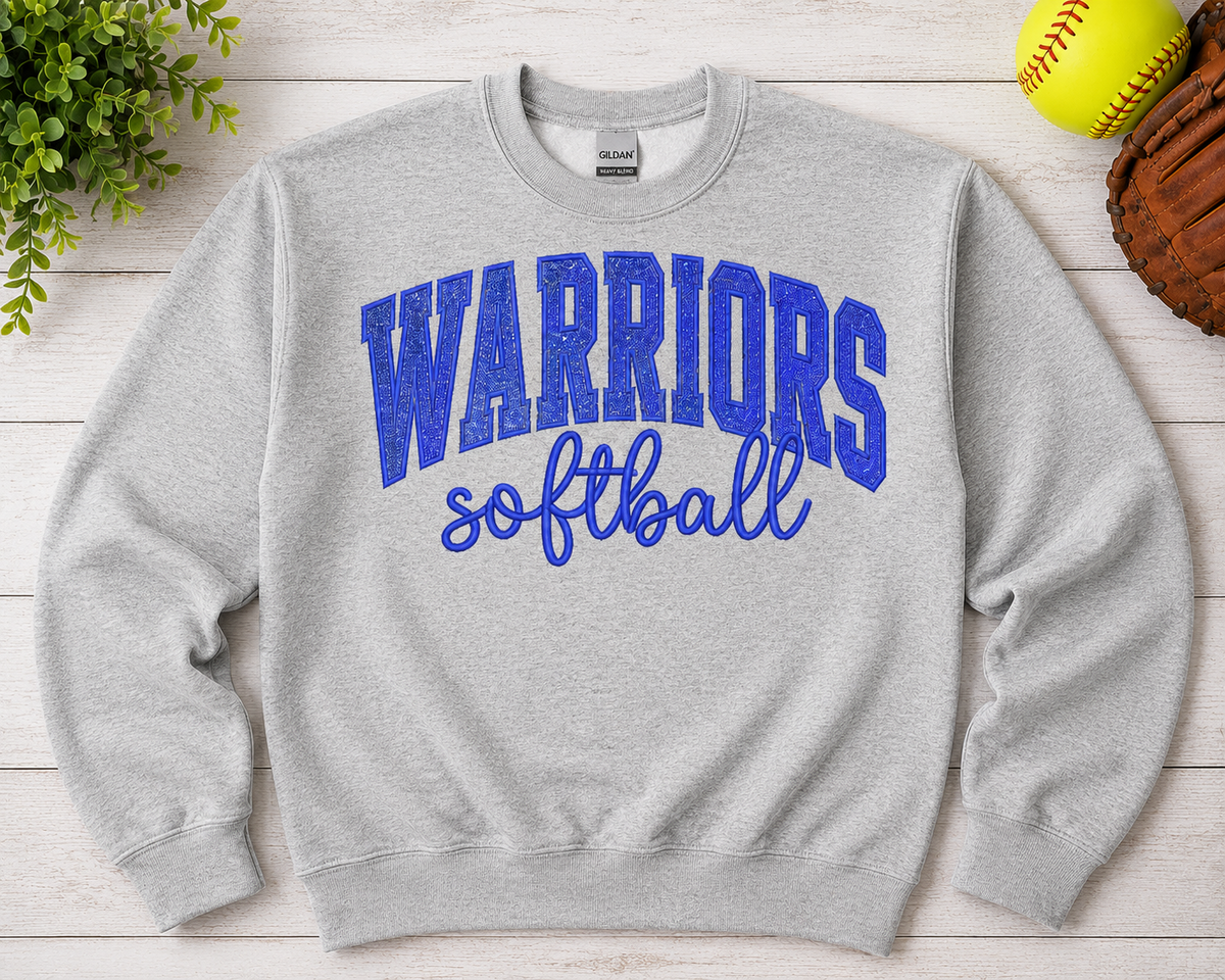 Warriors Softball Embroidered Glitter Crew
