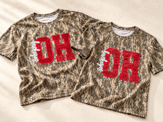 OH Buckeyes Glitter Appliqué Camo Tee