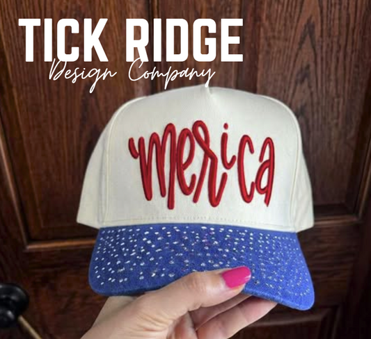 Merica Rhinestone Embroidered Trucker Hat