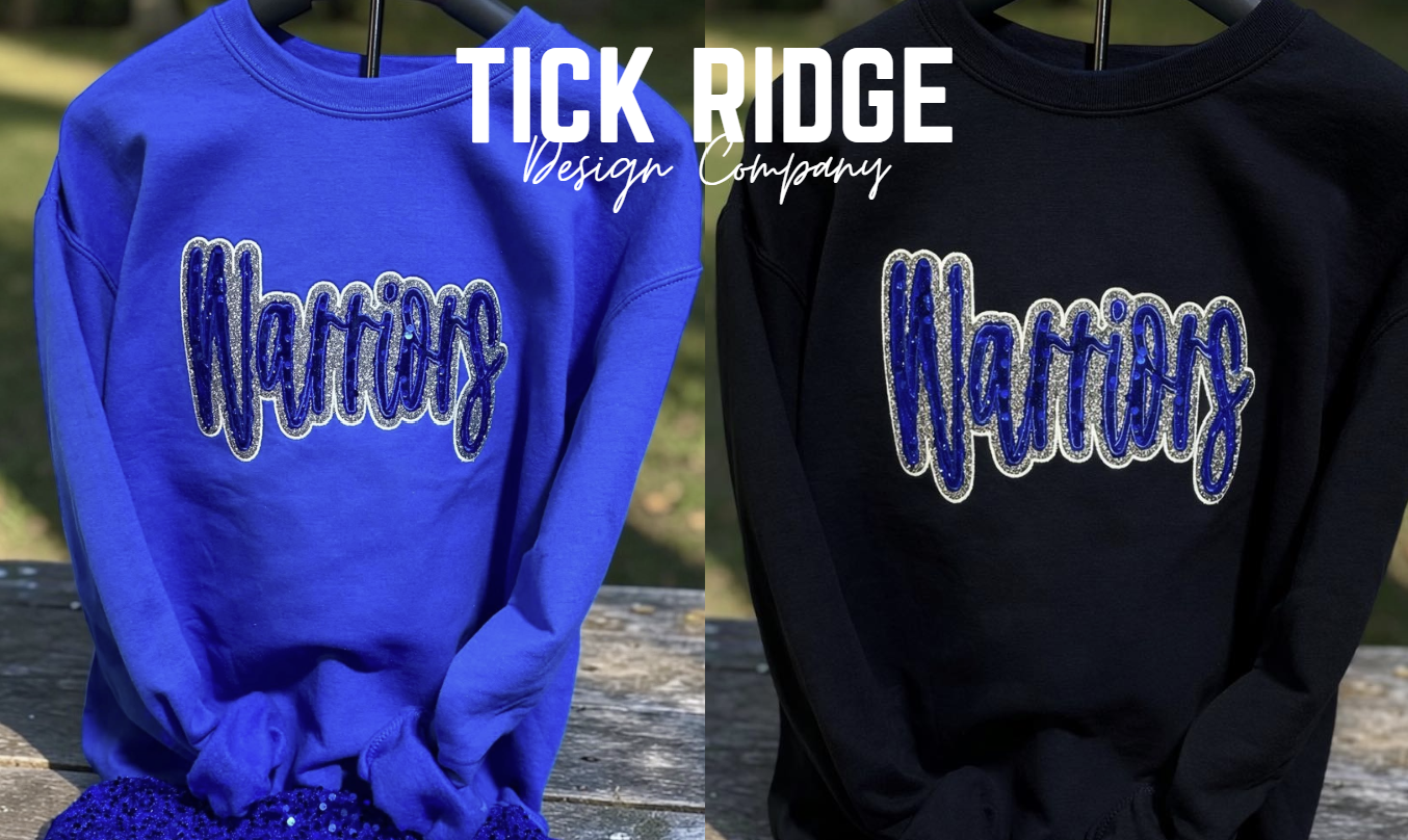 Warriors Glitter & Sequin Embroidered Crew