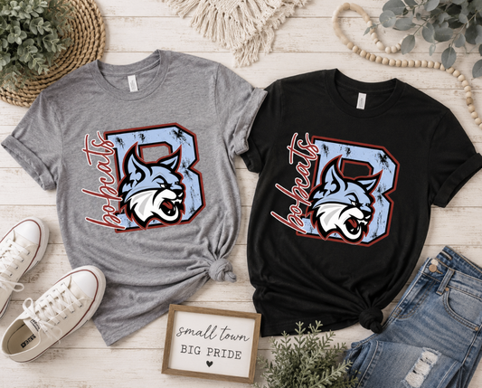 Blennerhassett Bobcats Distressed Block B Tee