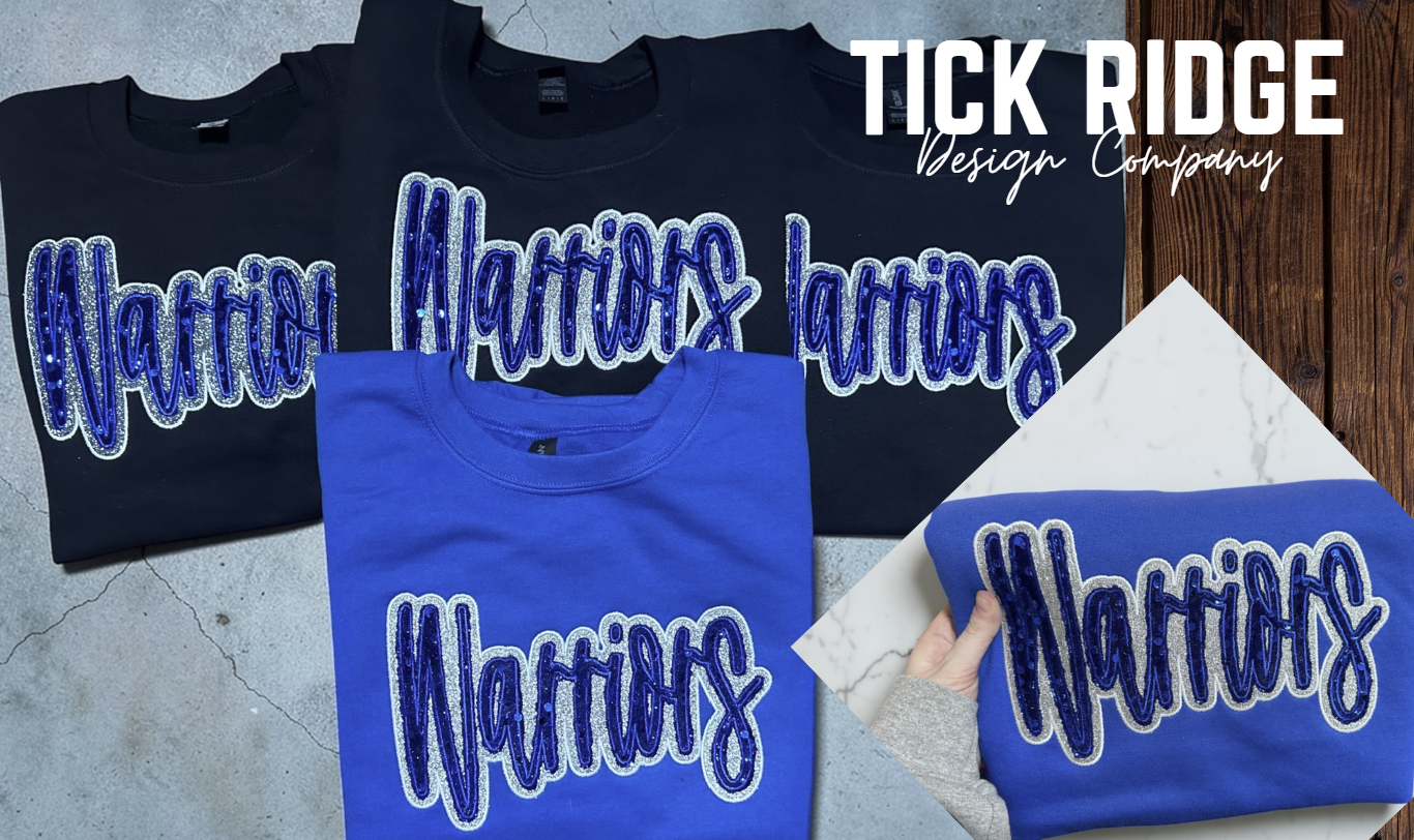Warriors Glitter & Sequin Embroidered Crew